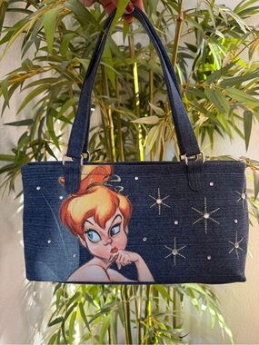 Disney Store TINKERBELL Denim Rhinestone Handbag Snap Closure Peterman